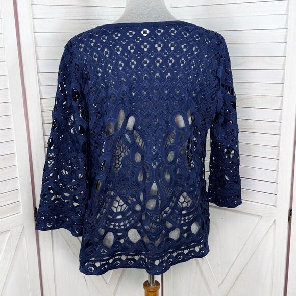 Adore Open Eyelet Lace Topper Cardigan Jacket Navy Blue Medium - Picture 4 of 11